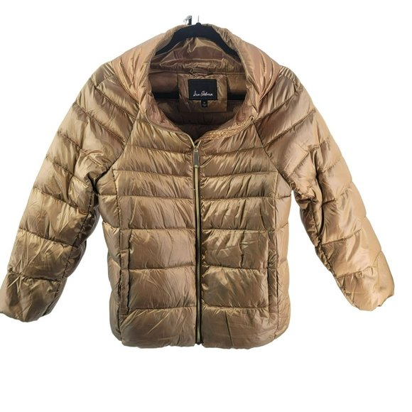 Sam Edelman Womens Gold Puffer Down Jacket Coat Size Large Medium - Picture 3 of 10